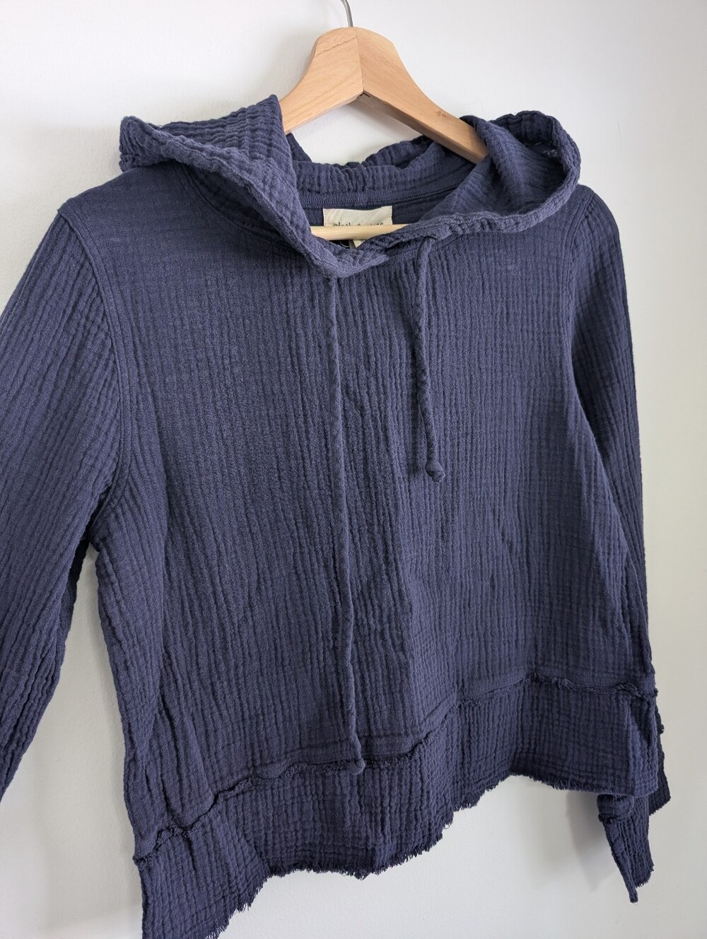 Cloth And Stone XS Sweater Anthropolgie Rips Waffle Cotton Hoodie Navy Blue Boho
